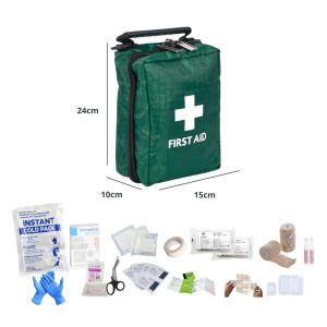 Basic First Aid Kit in Small Green Bag, 24 × 15 × 10 cm